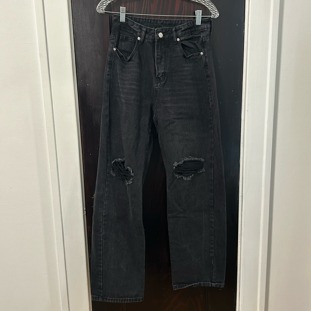 Black wide leg denim